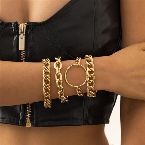 Chunky Gold Chain Bracelet Set for Women – Bold Statement Layered Bracelets - Picture 4 of 7